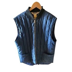 Sears Work Leisure Navy Blue Quilted Vest Vintage Full Zip Mens Size Small